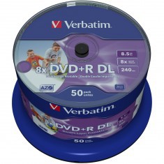 Image de DVD+R 8.5GB Verbatim 8x surface blanche imprimable jet d´encre - cakebox de 50