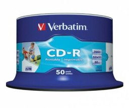 Imagen de CDs vírgenes Verbatim, inyección de tinta, blancos, 80min/700MB, 52x