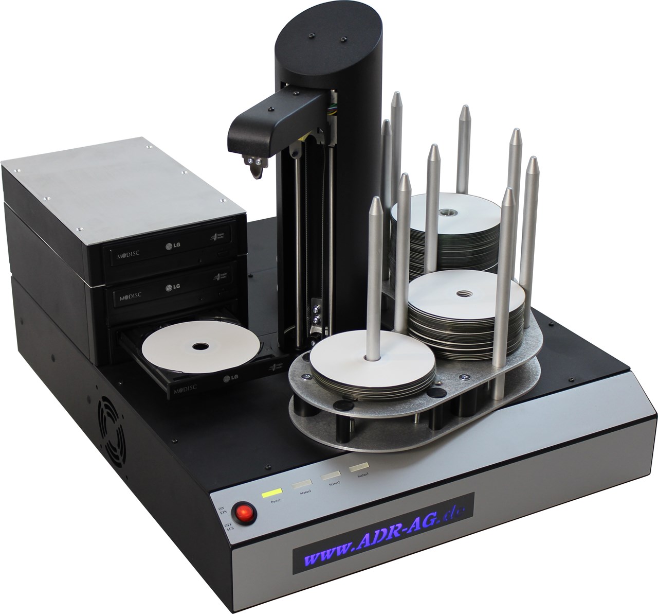 Imagen de Duplicadora con robot CD/DVD autónoma Hurricane, 3 grabadoras
