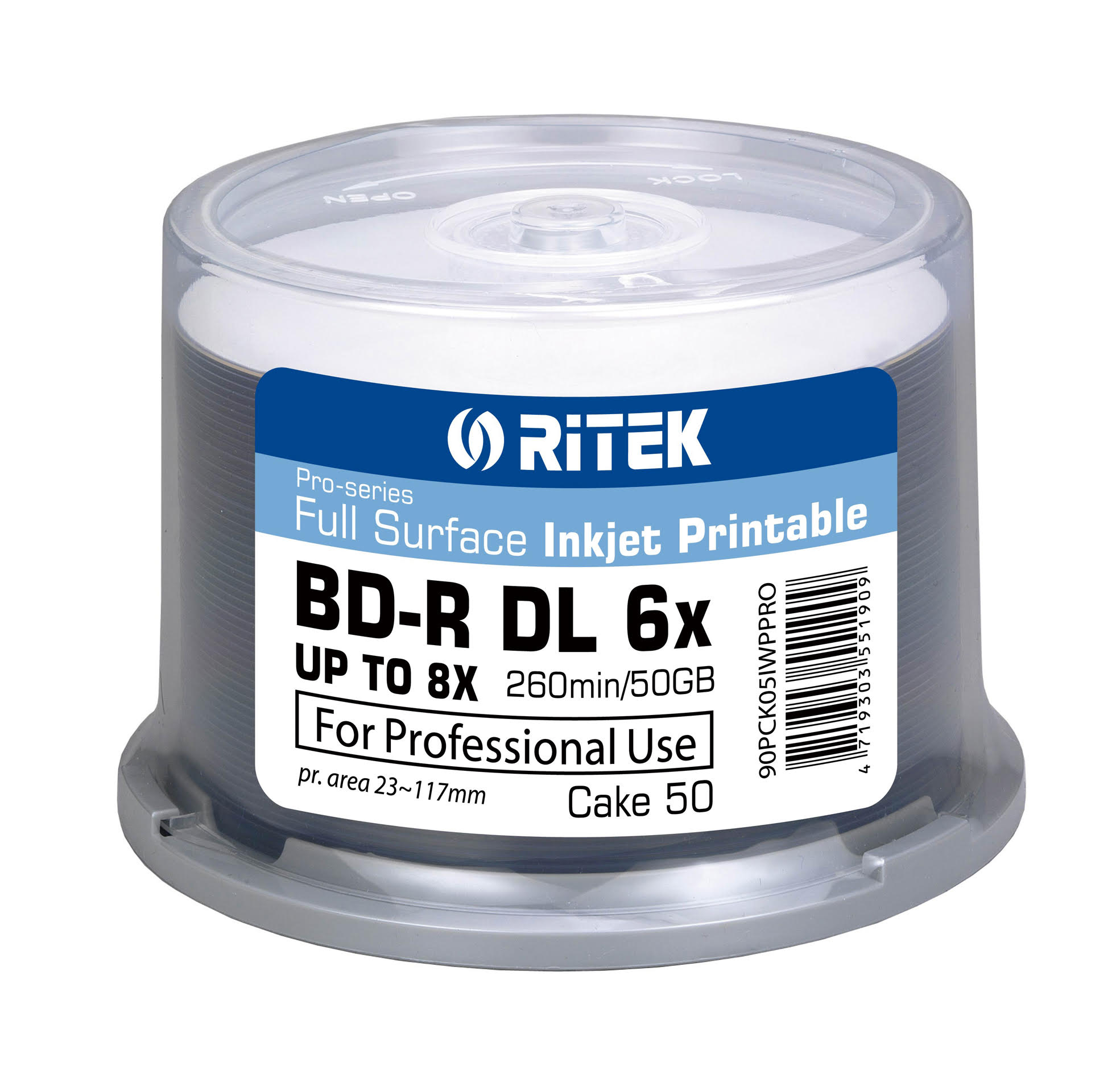 Pilt BD+R Ritek, Inkjet White 50GB, Double Layer 