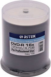 Afbeelding van DVD-R RITEK 4,7 GB, 16x, voloppervlak wit tot 22 mm binnencirkel