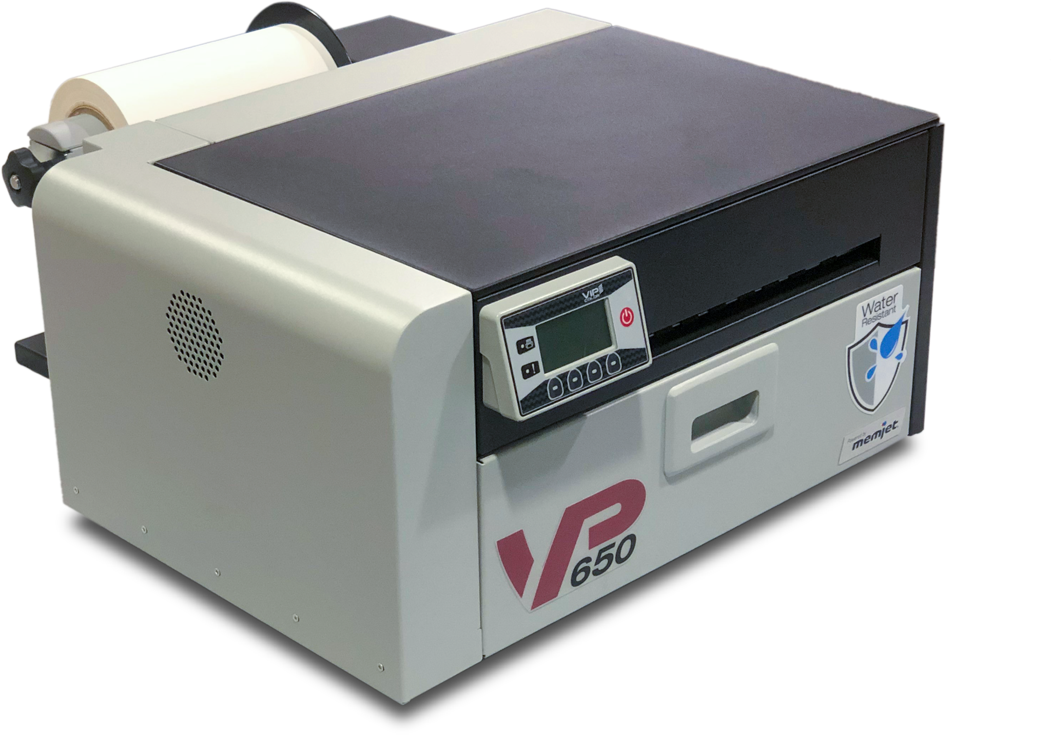 Obraz Drukarka etykiet VIP COLOR VP650 z zewnętrznym odwijakiem, głowicą drukującą i zestawem atramentów