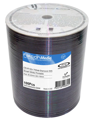 تصویر  أقراص CD فارغة Falcon Media FTI نافثة للحبر بيضاء Diamond Dye و 80 دقيقة. / 700MB ، 52X