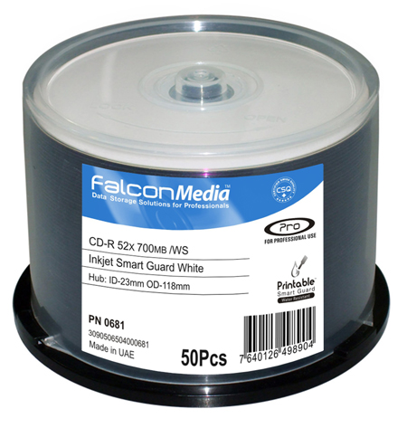 تصویر  أقراص CD فارغة Falcon Media FTI نافثة للحبر WATERSHIELD بيضاء, 80 دقيقة. / 700MB ، 52X