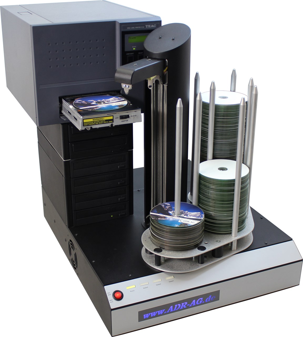 Afbeelding van Cyclone 6 CD/DVD/Blu-ray Autoloader Uitgever met TEAC P-55C printer