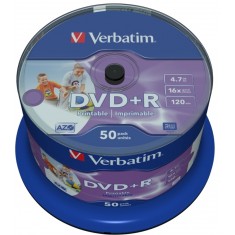 Afbeelding van DVD+R 4,7GB Verbatim 16x inkjet wit volledige oppervlakte 50er Cakebox