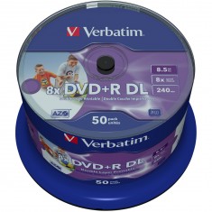Pilt DVD+R 8.5GB Verbatim 8x Inkjet white 50er CakeBox