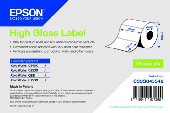 Picture of High Gloss Label - Die-cut Roll: 76mm x 51mm, 610 labels
