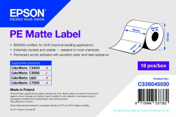 Imagen de Etiqueta mate PE - Rollo troquelado: 76 mm x 51 mm, 535 etiquetas