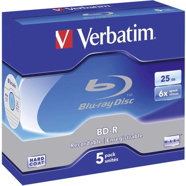 Obraz BD-R 25GB 6x Verbatim 5 sztuk Biała  w ozdobnym pudełku | niebieska powierzchnia