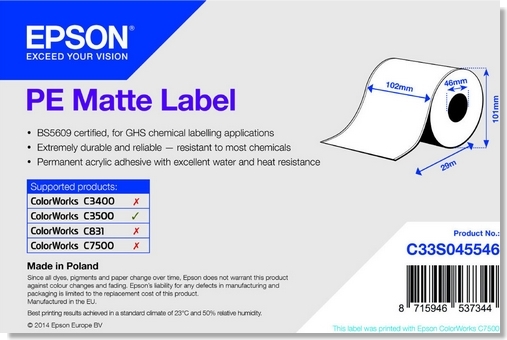 รูปภาพของ PP Matte Label - Continuous Roll: 102mm x 29m
