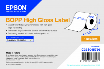 Pilt BOPP High Gloss Label - Continuous Roll 203mm x 68m