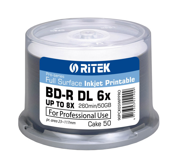 Picture of BD+R Ritek, Inkjet White 50GB, Double Layer 