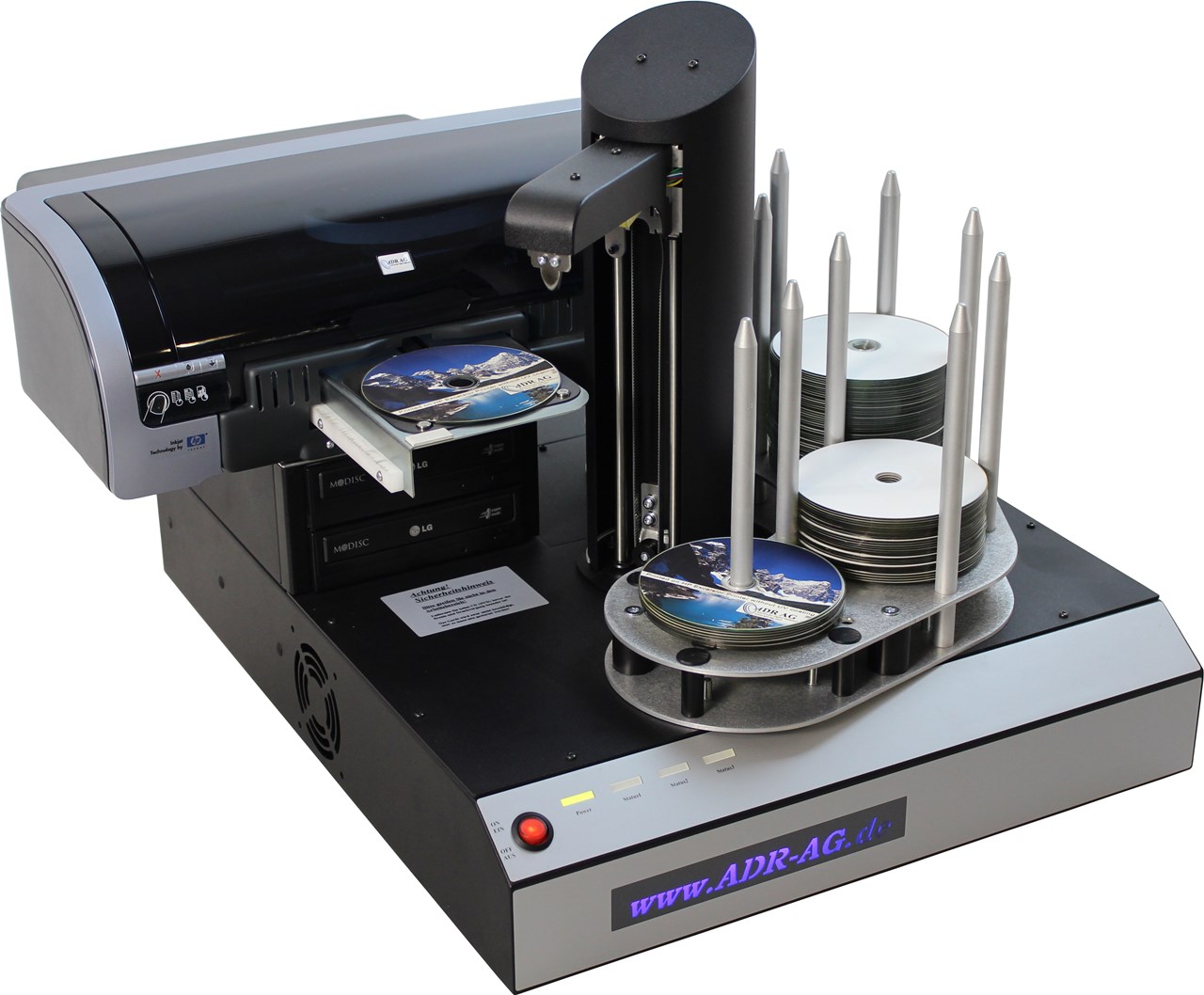 Imagen de Duplicadora con robot e impresora de CD/DVD automática: Hurricane 2, 2 grabadoras CD/DVD con impresora HP Excellent IV