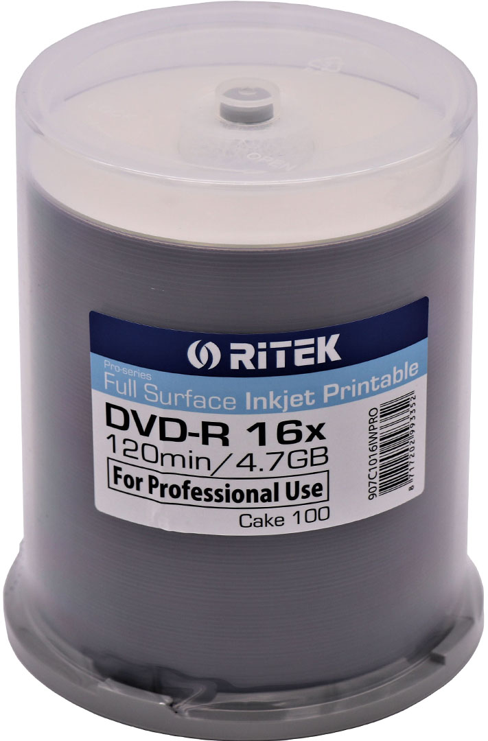 Billede af DVD-R RITEK  4,7 GB, 16x, full surface white up to 22 mm inner circle