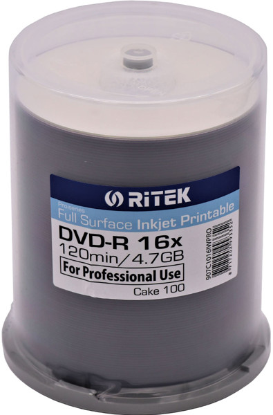Pilt DVD-R RITEK  4,7 GB, 16x, full surface white up to 22 mm inner circle