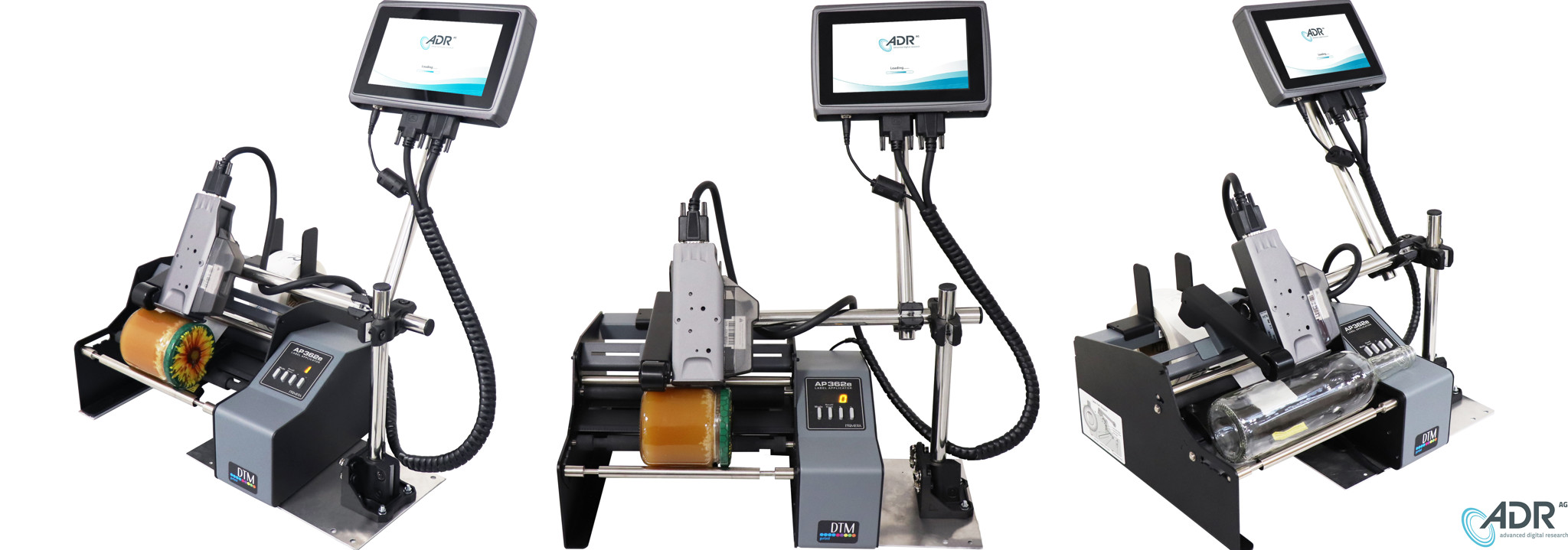 Semi-automatic labeler with printer for bottles, cans and jars